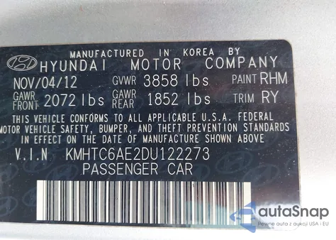 2013 Hyundai Veloster Turbo W/Blue from USA, damaged, VIN KMHTC6AE2DU122273